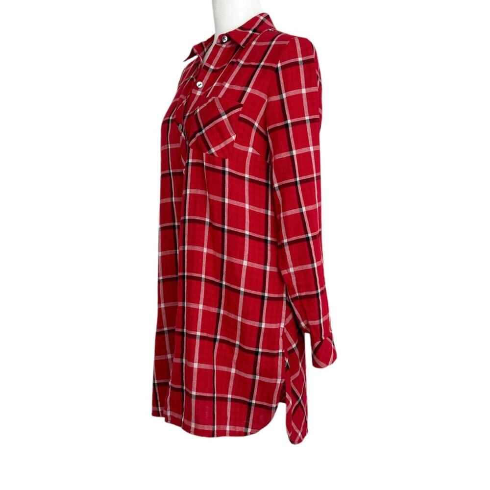 J. Jill Cotton Plaid Button Down Tunic Long Sleeve Shirt Dress (XS) - Picture 4 of 15
